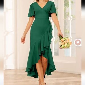NWOT- Green Maxi wrap Dress With Ruffles And Fluttet Sleeves-Medium
